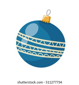 Vector illustration of a simple blue Christmas ball on a white background. Cartoon style vector