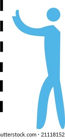 Vector illustration of simple blue person design touching broken wall