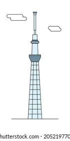 Vector illustration of simple blue tower of Tokyo.