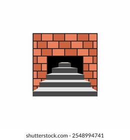 Vector illustration of a simple brick fireplace with stacked gray steps. Minimalist design perfect for architecture concepts and home decor. Ideal for interior design inspiration and cozy atmosphere.