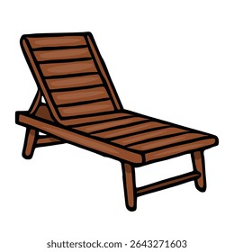 Ilustração vetorial de um salão de chaise de madeira simples e marrom, perfeito para projetos de verão e projetos temáticos de praia, apresentando um estilo desenhado à mão com contornos arrojados e cores ricas.