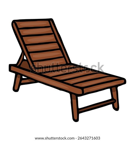 A vector illustration of a simple, brown wooden chaise lounge, perfect for summer designs and beach-themed projects, showcasing a hand-drawn style with bold outlines and rich color.