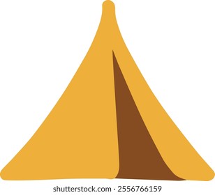 vector illustration of simple brown and yellow camping tent, outdoor activity icon symbol, isolated on transparent background