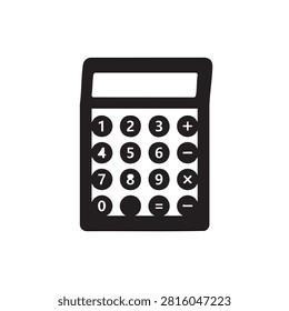 Vector illustration of simple calculator icon featuring bold rounded buttons and clear numeric display. Perfect for educational math study, personal finance tracking, budget management, or clean user interface design. High contrast black and white graphic isolated for easy application.