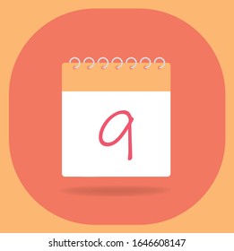 Vector illustration. Simple calendar with date 9. Calendar icon.