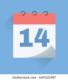 Vector illustration. Simple calendar with date 14. Calendar icon and planner concept.