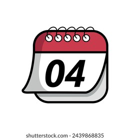 Vector illustration of simple calendar icon with specific day marked, date marked on day 04. Calendar flat icon with folded sheet effect.