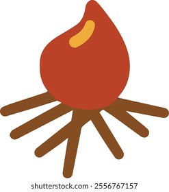 vector illustration of simple camping bonfire, outdoor activity icon symbol, isolated on transparent background