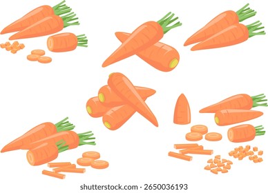 Ilustración vectorial de una zanahoria sencilla en colores claros y diseño plano. Material gráfico sobre fondo blanco. La zanahoria cortada se puede utilizar como una descripción de la cocción.
