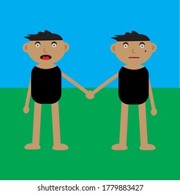 Vektorgrafik eines einfachen Cartoons, zwei kleine Kinder mit Händen