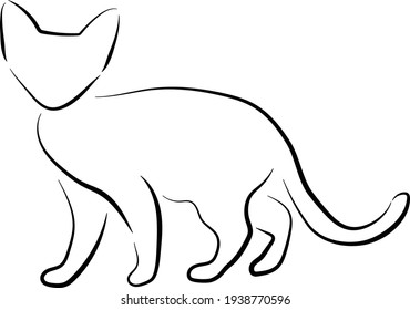 Vector Illustration Simple Cat Kitten Outline Black White Isolated Minimal Line Drawing