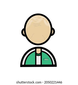 Vector illustration of simple character wearing green clothes on white background