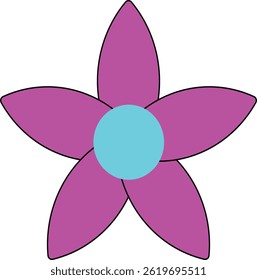 A vector illustration of simple and charming five-petal flower icon in magenta with a light blue center. Perfect for spring, nature, and playful designs. Clean, cheerful and easily recognizable.