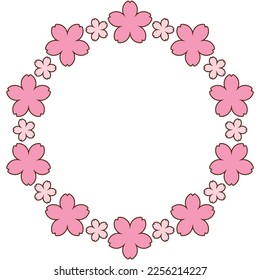 Vector illustration of Simple cherry blossom silhouette circle frame (with lines)