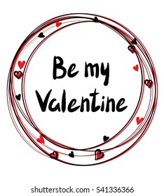 Vector illustration of a simple circle sketch with hearts