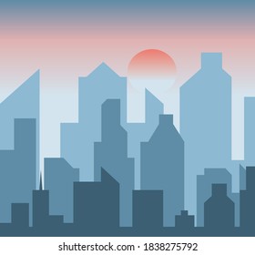 Vector illustration in simple. city landscape with buildings in sunset. abstract horizontal banner and background with copy space for text. header images for web