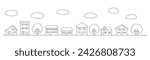 Vector illustration of a simple cityscape. house, tree, icon