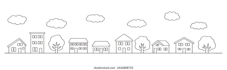 Vector illustration of a simple cityscape. house, tree, icon