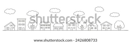 Vector illustration of a simple cityscape. house, tree, icon