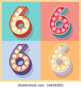 Vector illustration of simple and clear flat lamp alphabet. Number 6