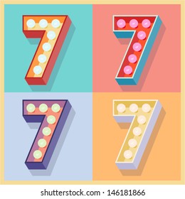 Vector illustration of simple and clear flat lamp alphabet. Number 7