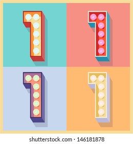 Vector illustration of simple and clear flat lamp alphabet. Number 1