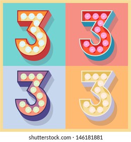 Vector illustration of simple and clear flat lamp alphabet. Number 3