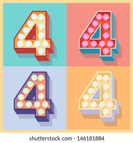 Vector illustration of simple and clear flat lamp alphabet. Number 4