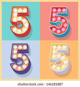 Vector illustration of simple and clear flat lamp alphabet. Number 5