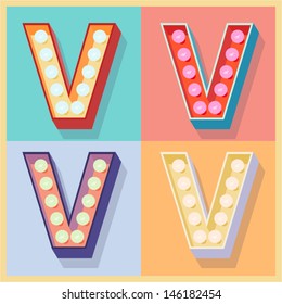 Vector illustration of simple and clear flat lamp alphabet. Letter v