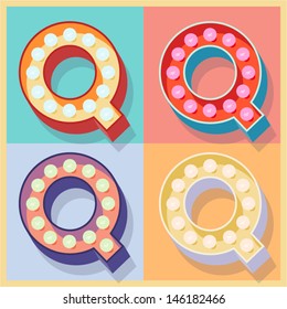 Vector illustration of simple and clear flat lamp alphabet. Letter q