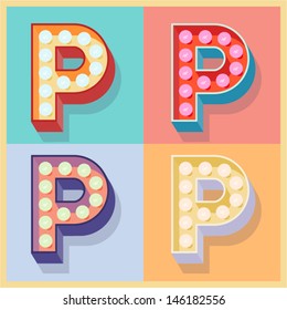 Vector illustration of simple and clear flat lamp alphabet. Letter p