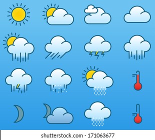 Vector illustration of simple color weather icons