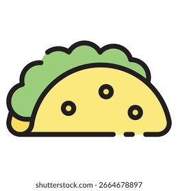 Ilustração vetorial de um simples, taco colorido com alface e 
