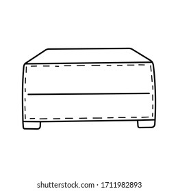 Vector illustration. Simple contour of TV stand or padded stool isolated on white background. Element of cozy home theme. Hand drawn doodle line art. Picture in a trendy minimalism style.