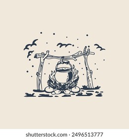 Ilustración vectorial de una sencilla herramienta de cocina para acampar
