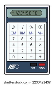 Vector illustration of the simple credit card sized portable calculator on the white background