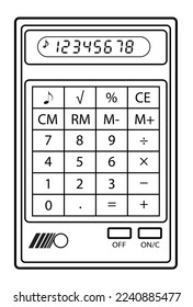 Vector illustration of the simple credit card sized portable calculator on the white background