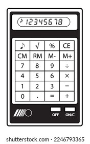 Vector illustration of the simple credit card sized portable calculator on the white background