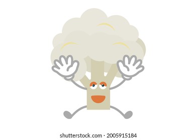 Vector illustration of a simple and cute broccoli character to jump