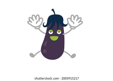 Ilustración vectorial de personajes de berenjenas simples y lindos para saltar