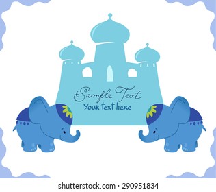 Vector illustration: simple cute elephants with a castle. Isolated on white background.