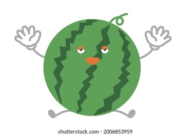 Vector illustration of simple and cute watermelon character to jump