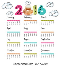 Vector illustration of Simple design calendar 2016 year design template