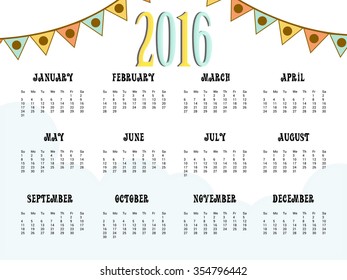 Vector illustration of Simple design calendar 2016 year design template