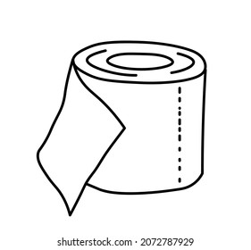 Vector illustration. Simple doodle of toilet paper. Black outline on a white background. Tear-off pieces of paper. Toilet room item, symbol.