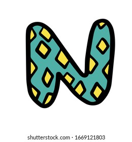 
Imagen vectorial de un simple dibujo de la letra N en inglés, sobre un fondo blanco aislado.