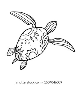 
vector illustration of a simple drawing of a turtle coloring book