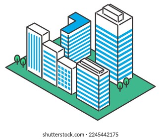Vector illustration of a simple and easy to use isometric building district
