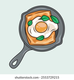 Vector illustration of simple egg and cheese tartlets served on a pan
